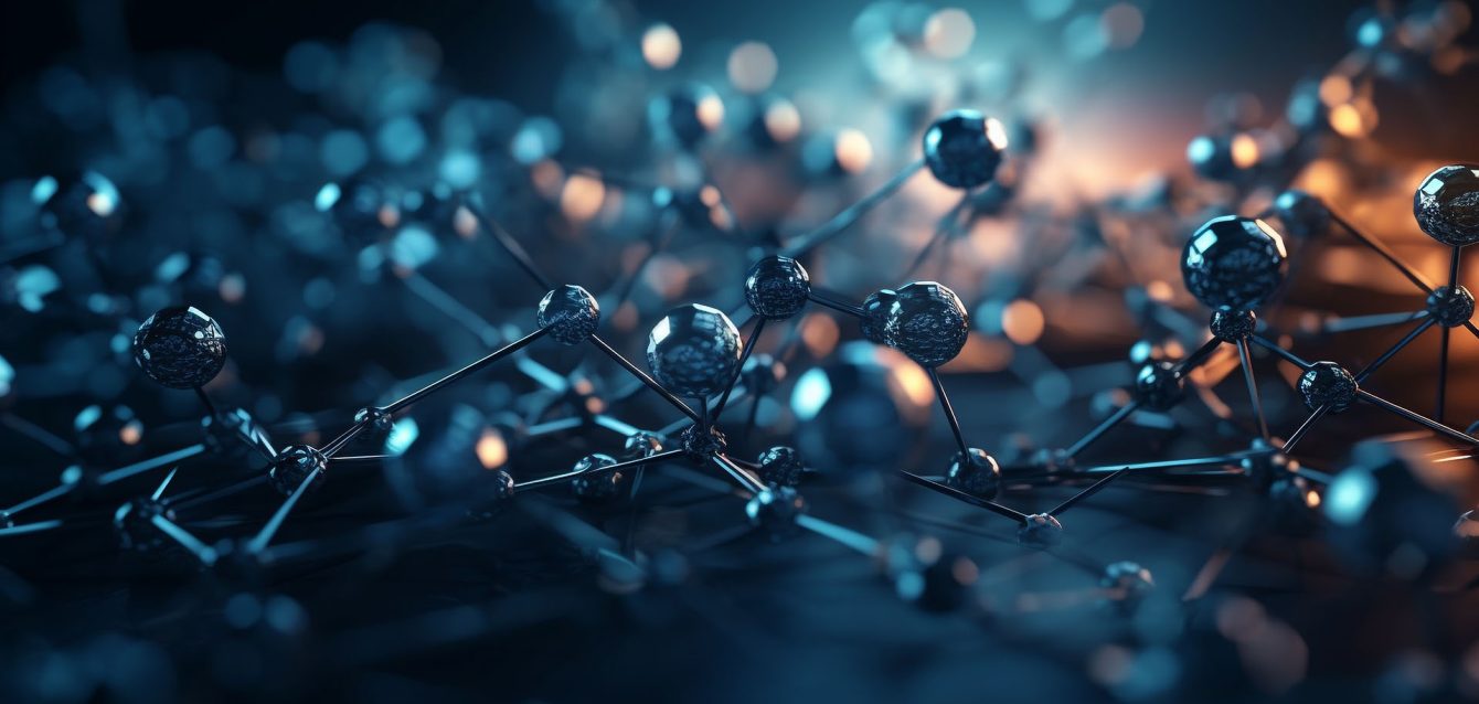 Glowing blue molecular structure in laboratory research generated by AI