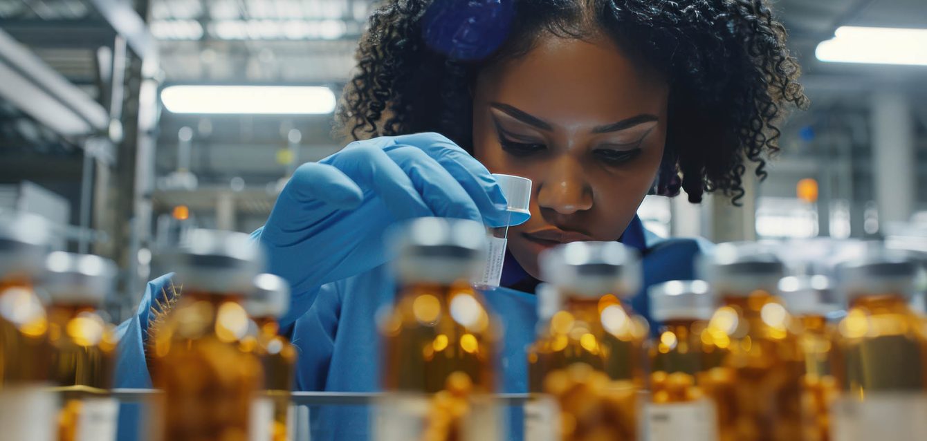 Examining by a pharmacist scientist with sanitary gloves.