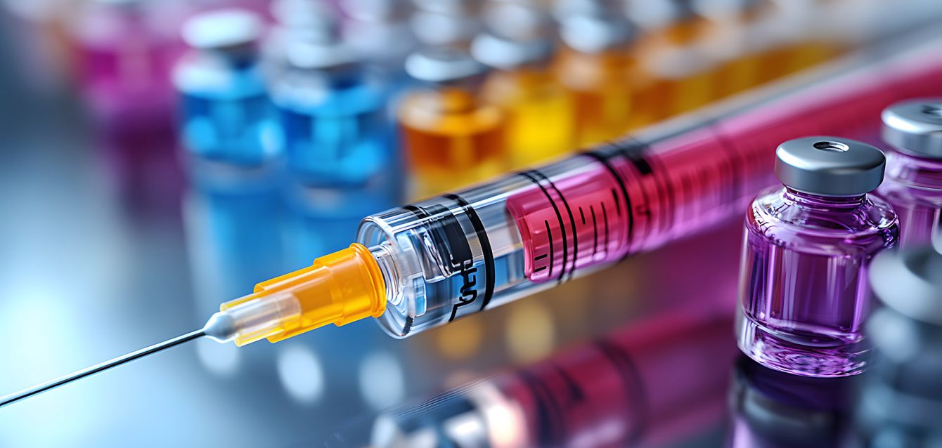 A close-up of insulin pens and syringes, illustrating the medica