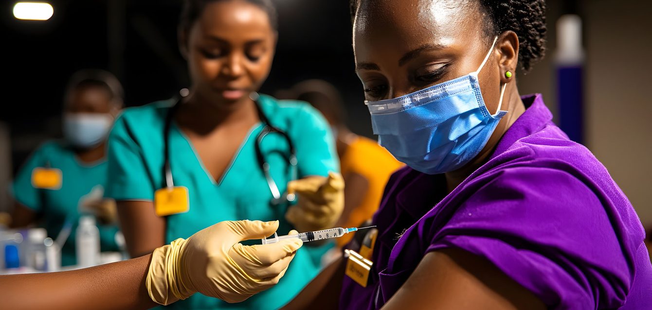 Nurses Preparing and Administering COVID 19 Vaccines at Local Va